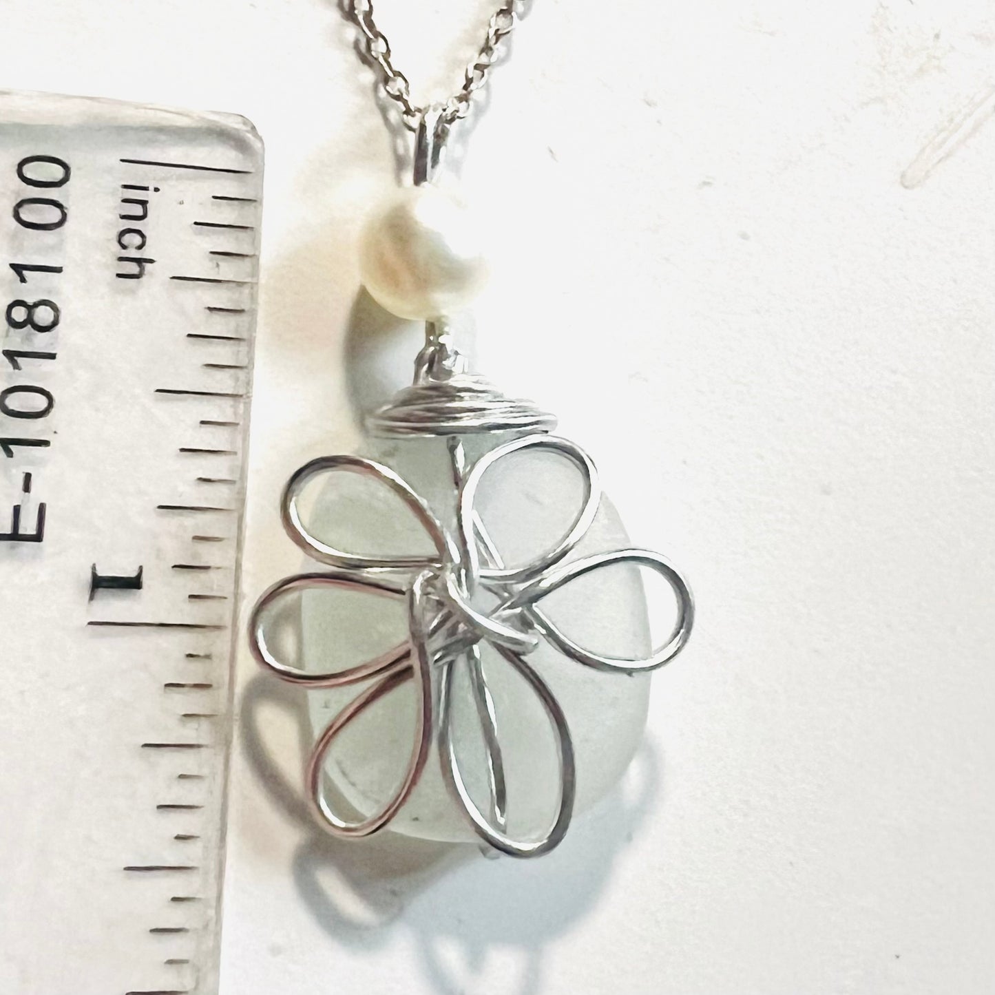 Frosty White Sea Glass Flower Pendant