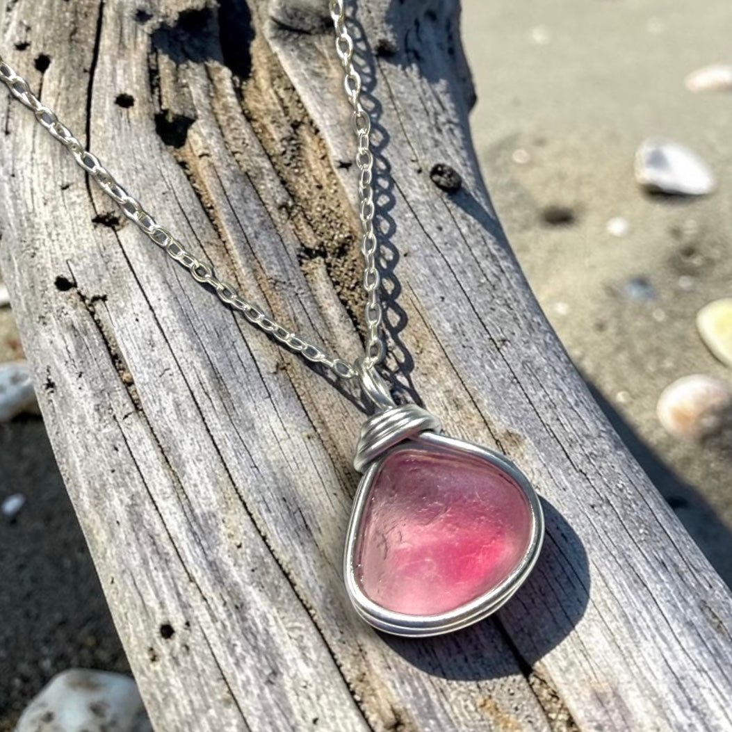 Rare Pale Pink Seaham Sea Glass Multi Pendant