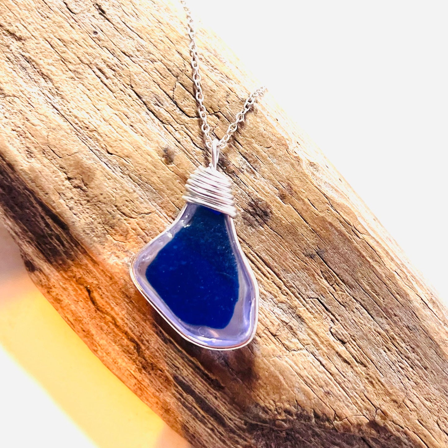 Canary Island Large Blue and White Sea Glass Pendant