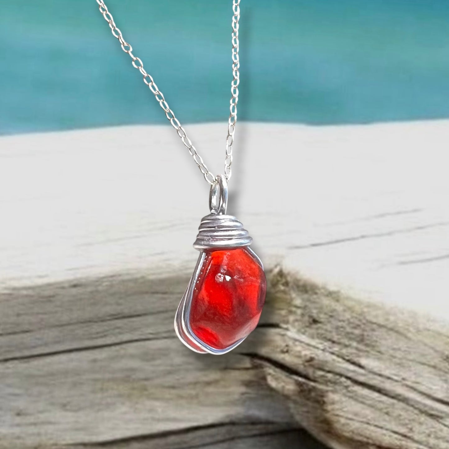 Very Rare Deep Red/Orange Seaham Sea Glass Pendant