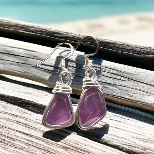 Rare Purple Spanish Sea Glass Earrings