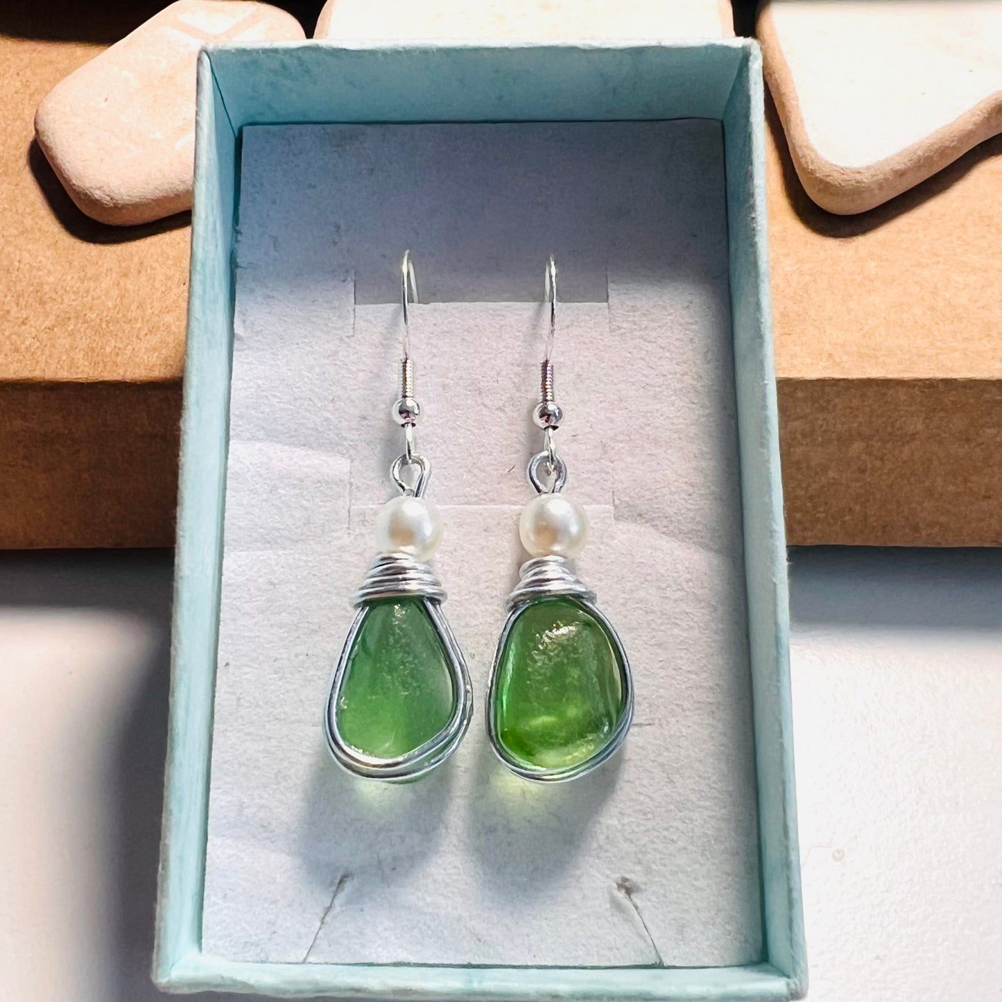 Bright Green Seaham Sea Glass Earrings