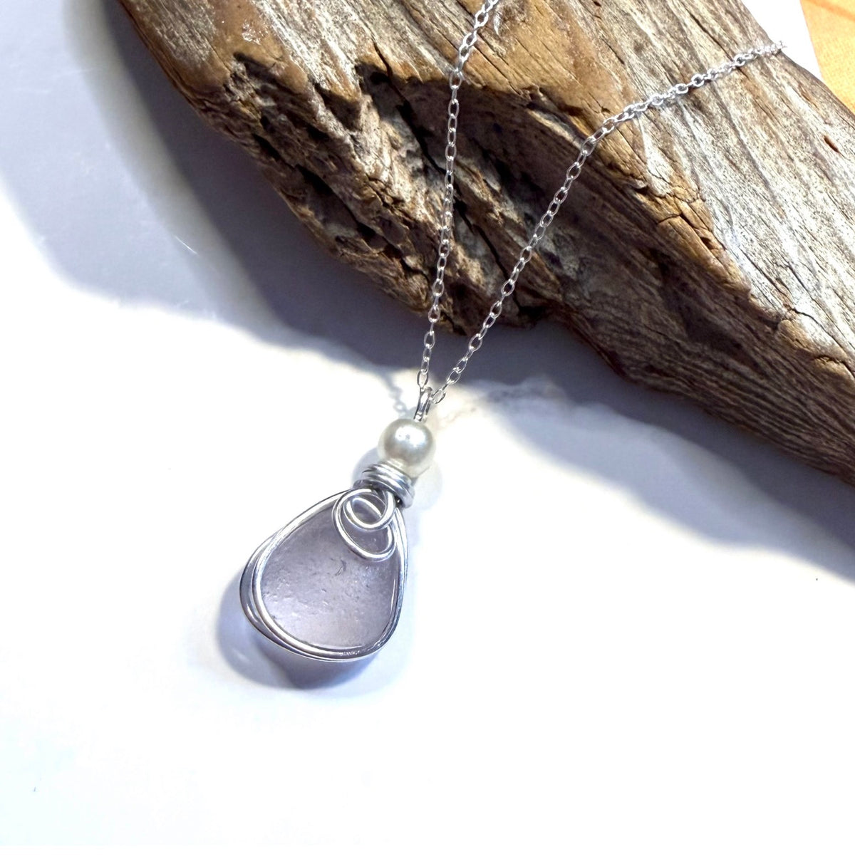 Rare Lilac Seaham Sea Glass Pendant