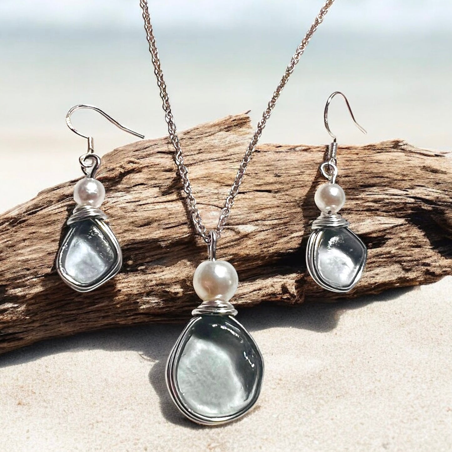 Dusky Grey Seaham Sea Glass Jewellery Set