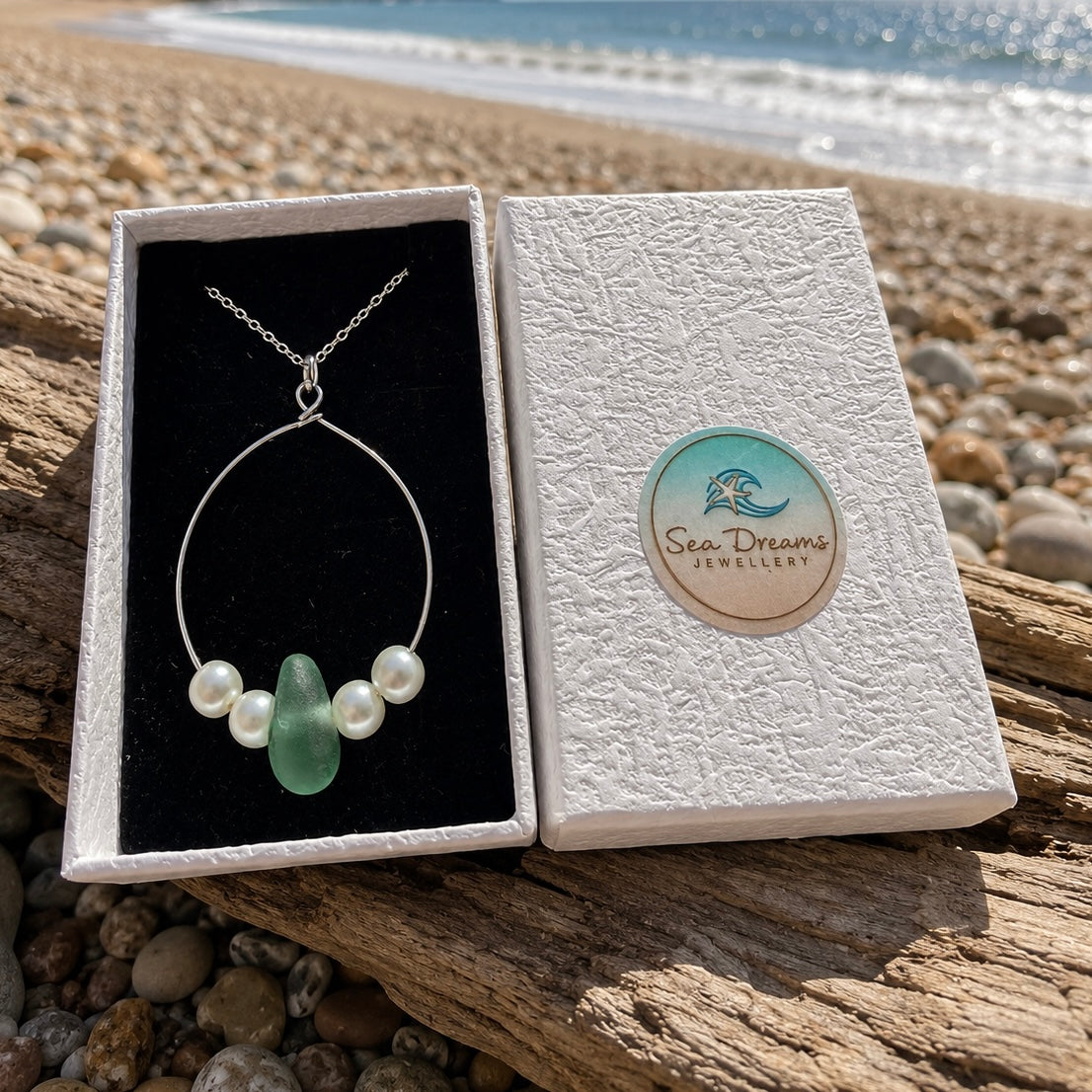 Large Aqua Seaham Sea Glass Frame Pendant