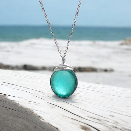 Canary Island Rare Turquoise Green Sea Glass Pendant