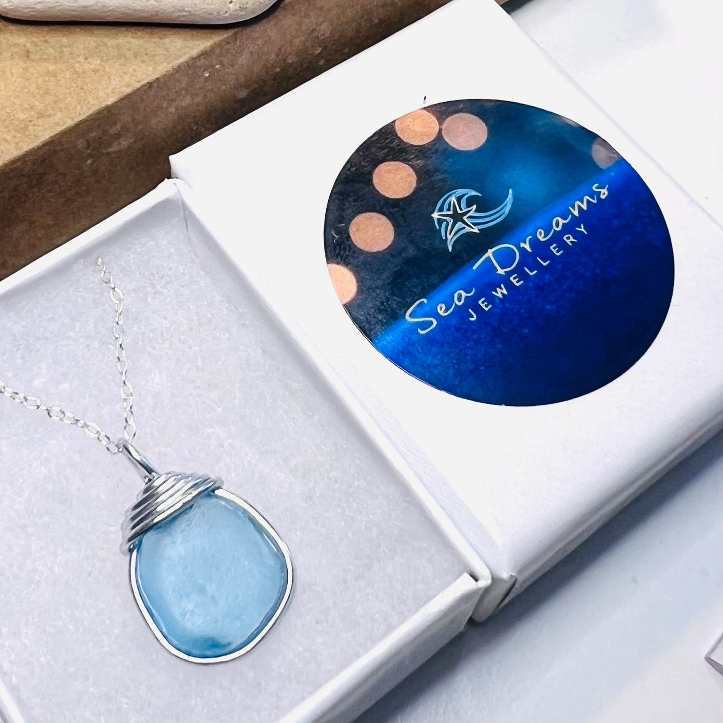 Bright Aqua Blue Seaham Sea Glass Pendant