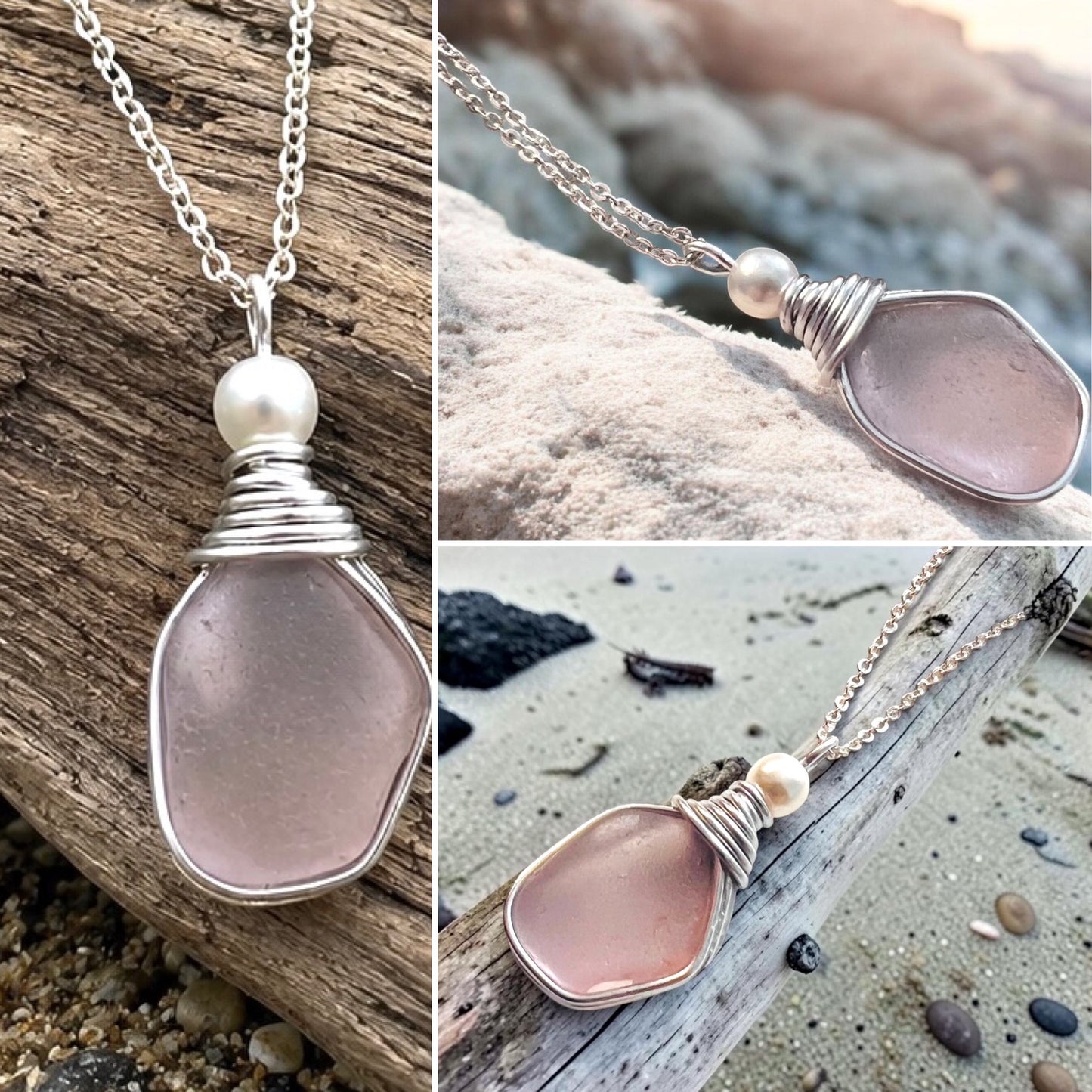Rare Lilac Purple/Pink tone Seaham Sea Glass Pendant