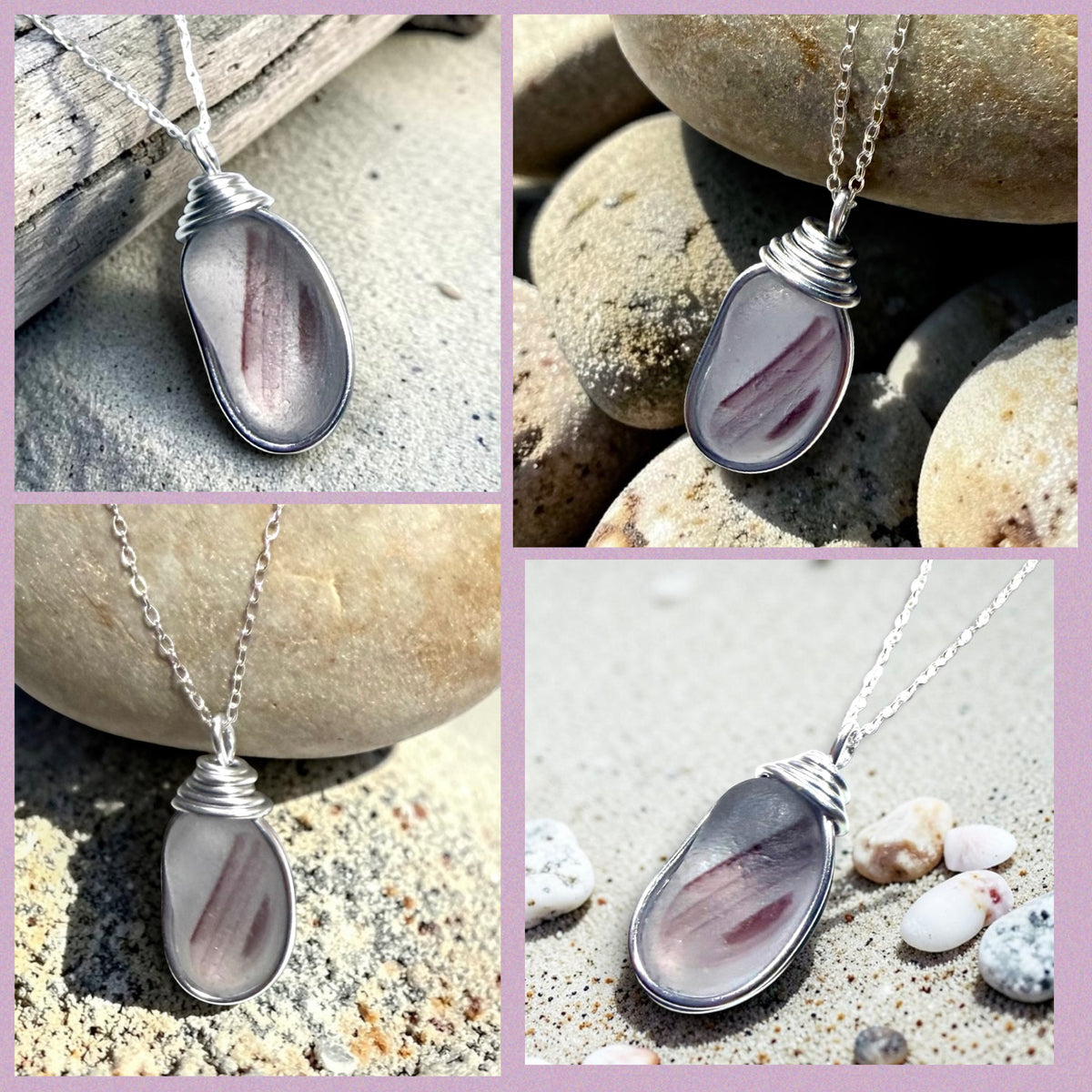Very Rare Mauve Purple Sea Glass Multi Pendant