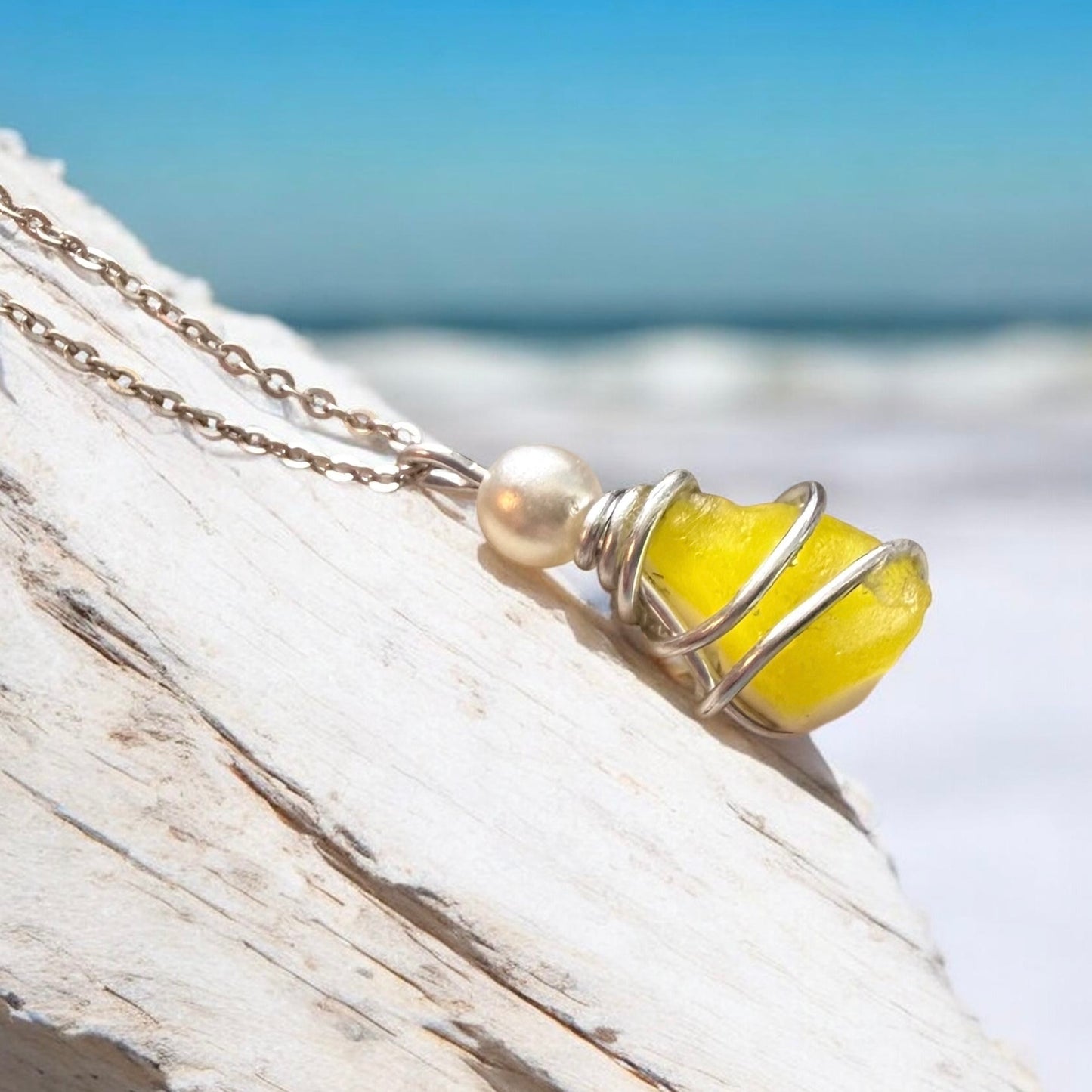 Canary Island Rare Neon Yellow  Sea Glass Pendant