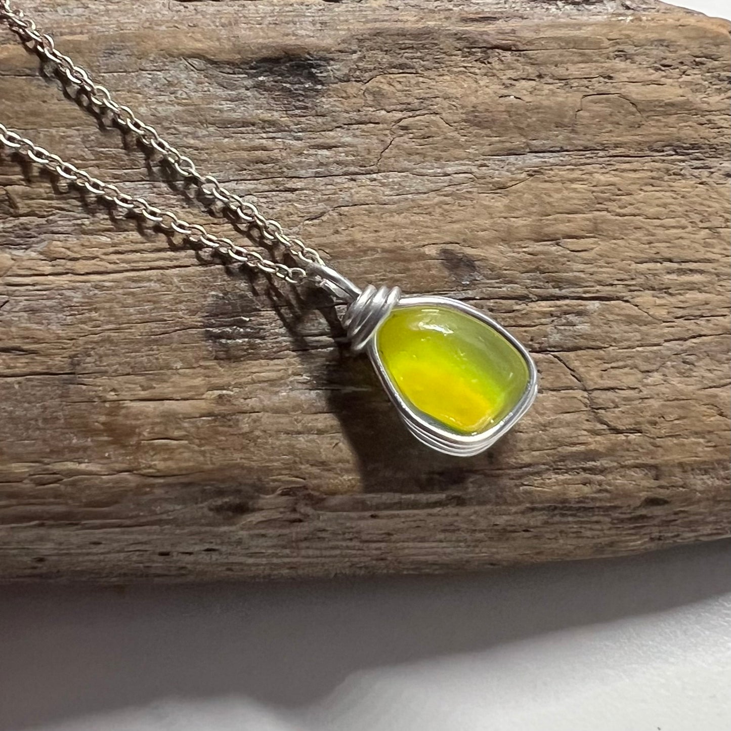 Rare Yellow UV Reactive Seaham Sea Glass Pendant