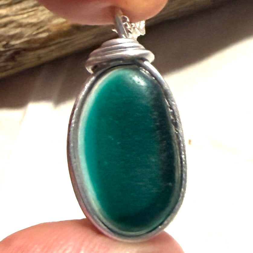 Lovely Turquoise Green Seaham Sea Glass Multi Pendant