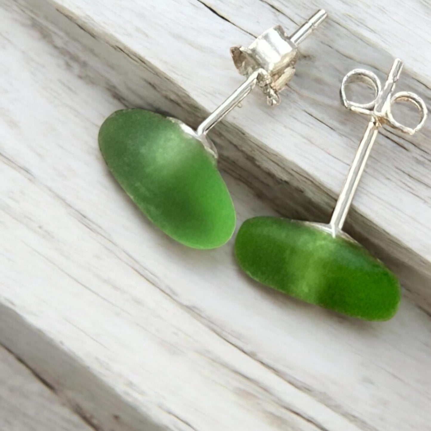 Bright Lime Green Canary Sea Glass Stud Earrings