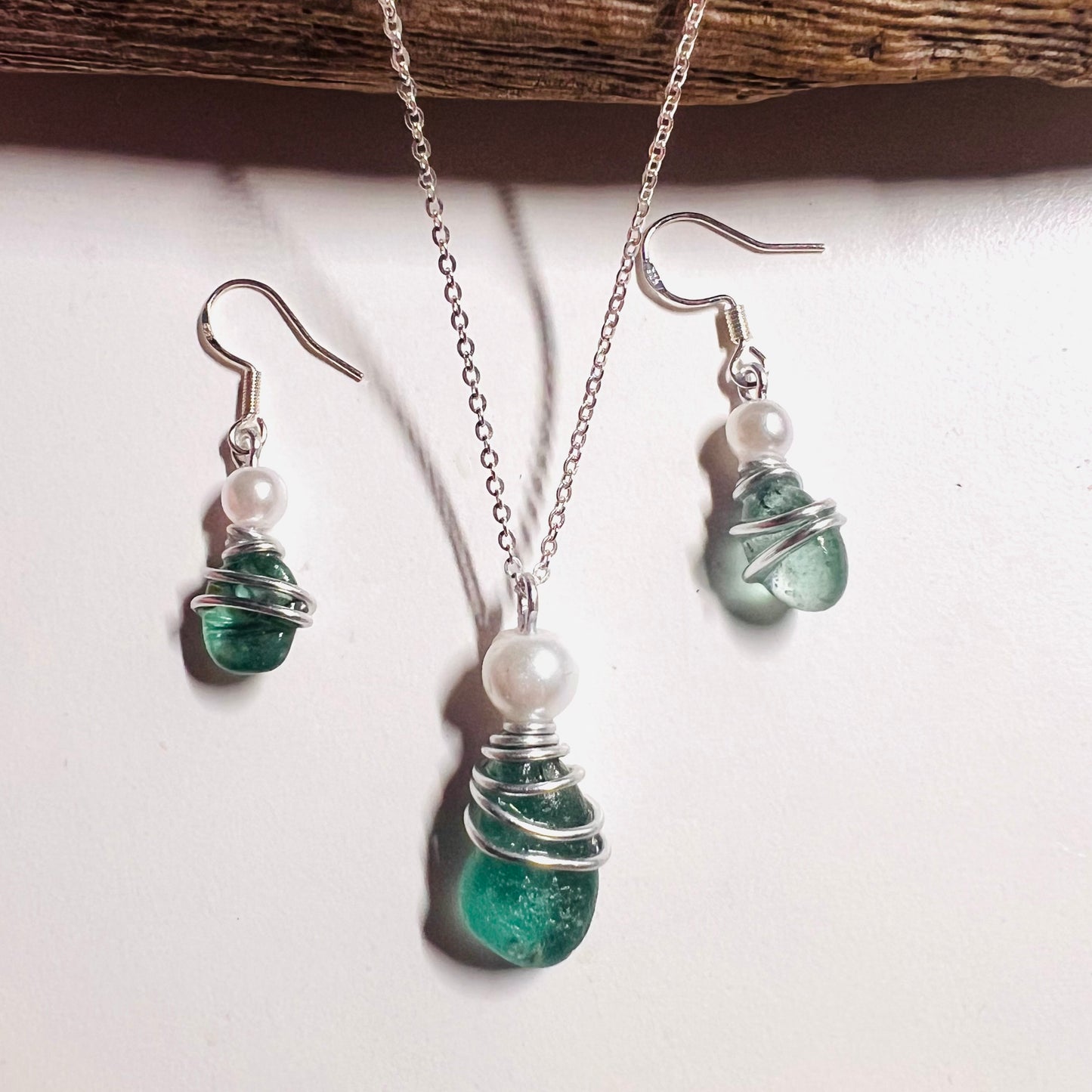 Turquoise Green Seaham Sea Glass Jewellery Set