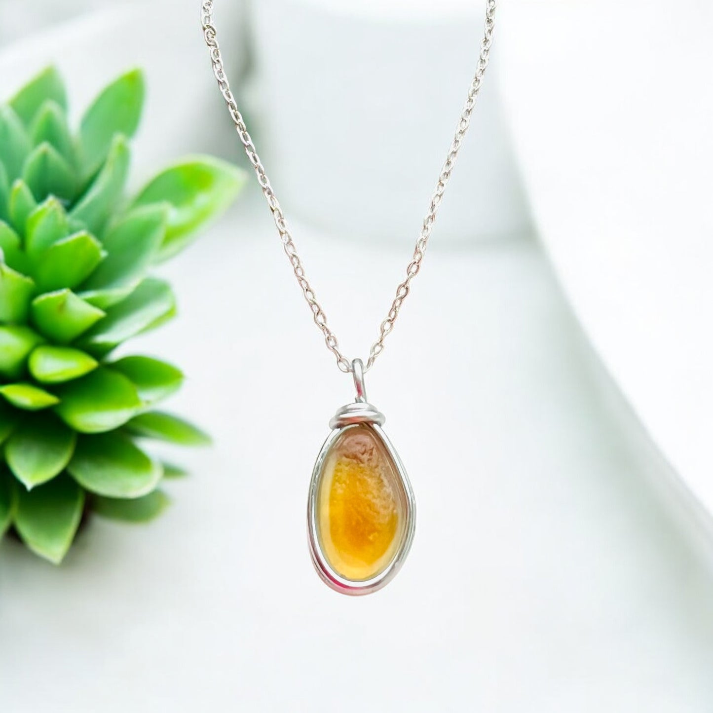 Rare Yellow Seaham Sea Glass Multi Pendant