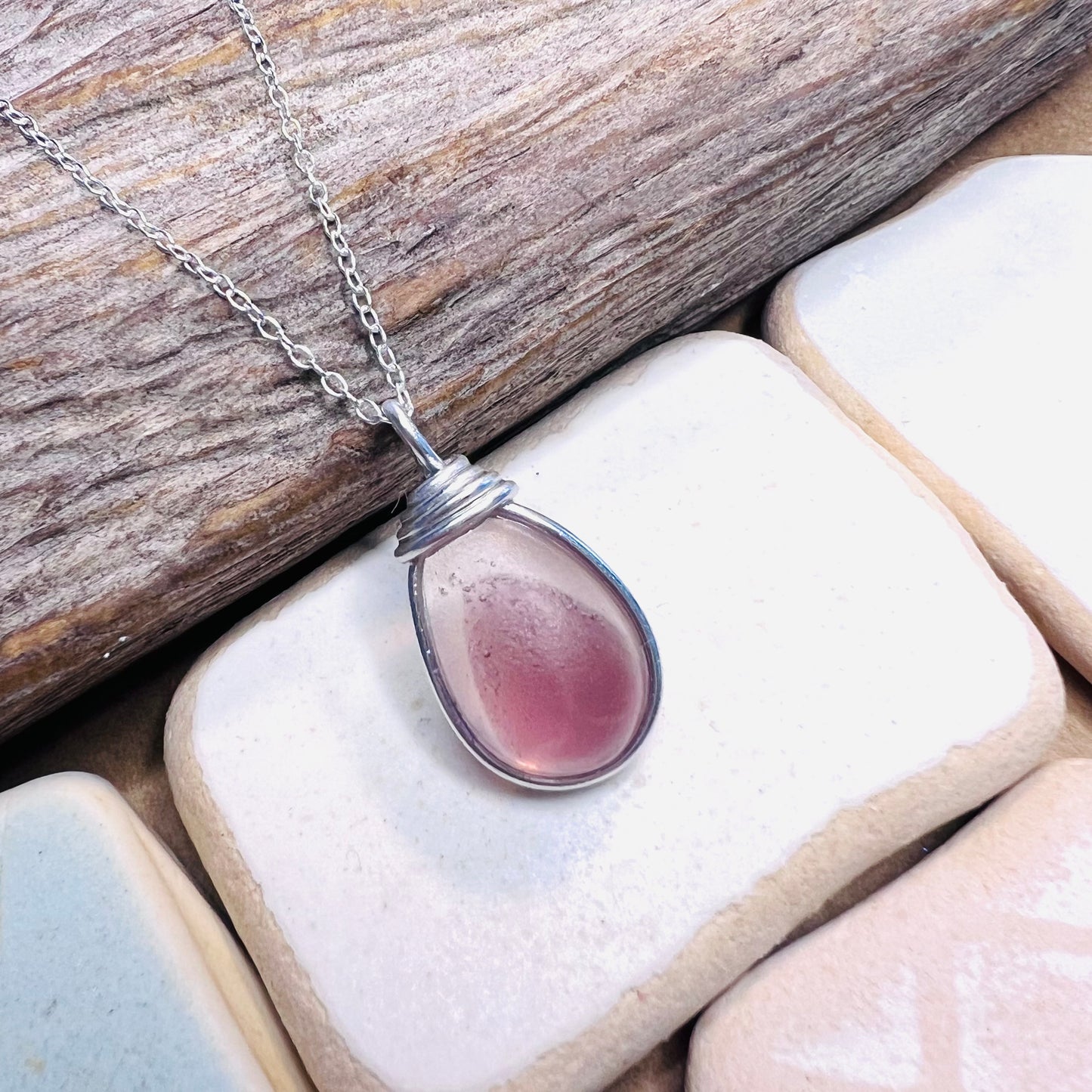 Rare Mauve Purple/Pink tone of Seaham Sea Glass Multi Pendant