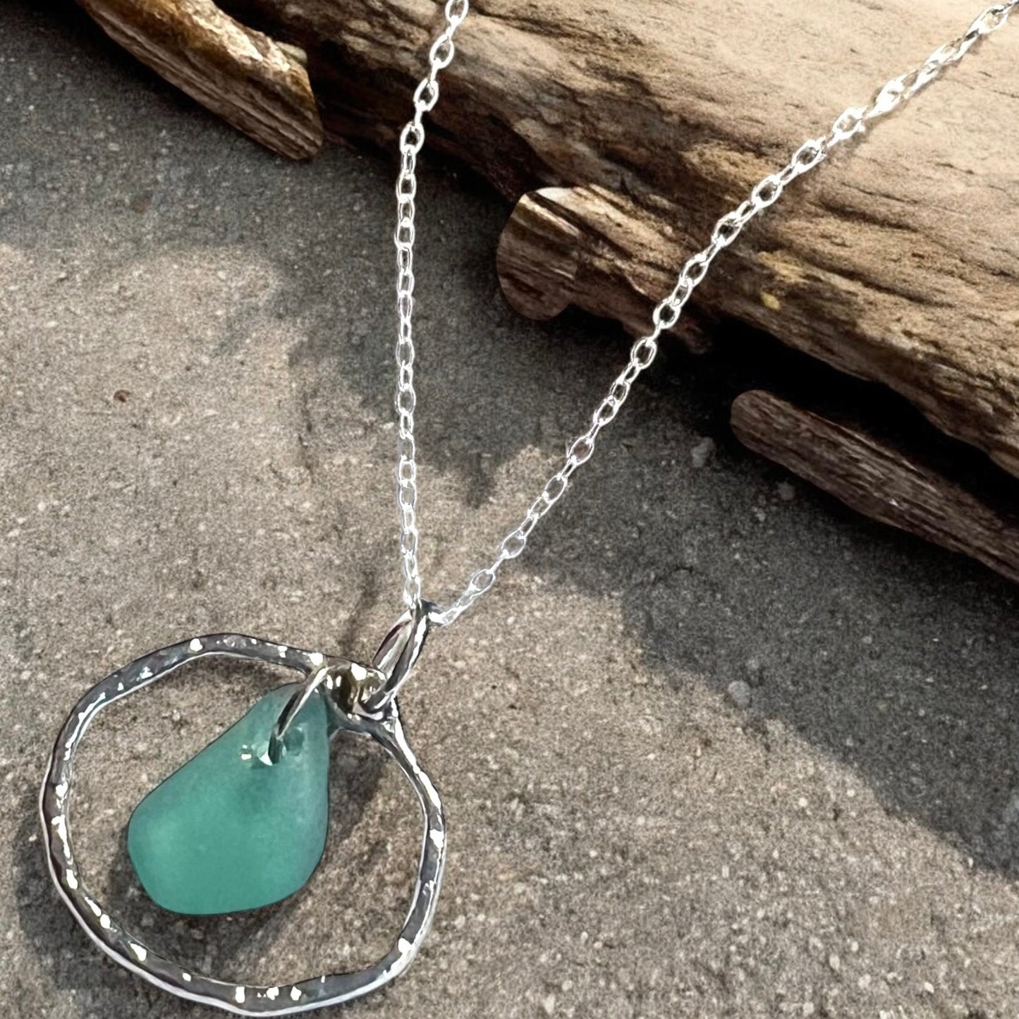 Seaham Sea Glass Turquoise Shade Frame Pendant