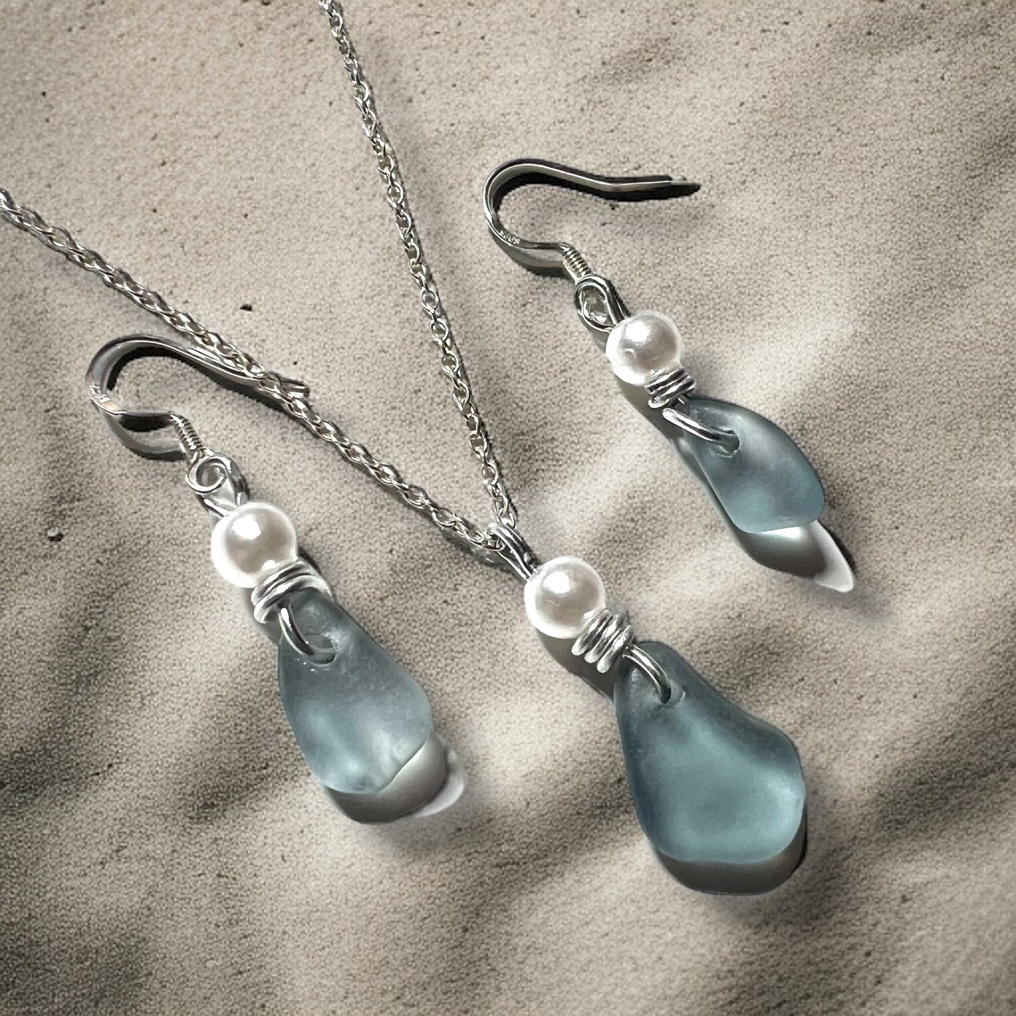 Dusky Grey Seaham Sea Glass Jewellery Set