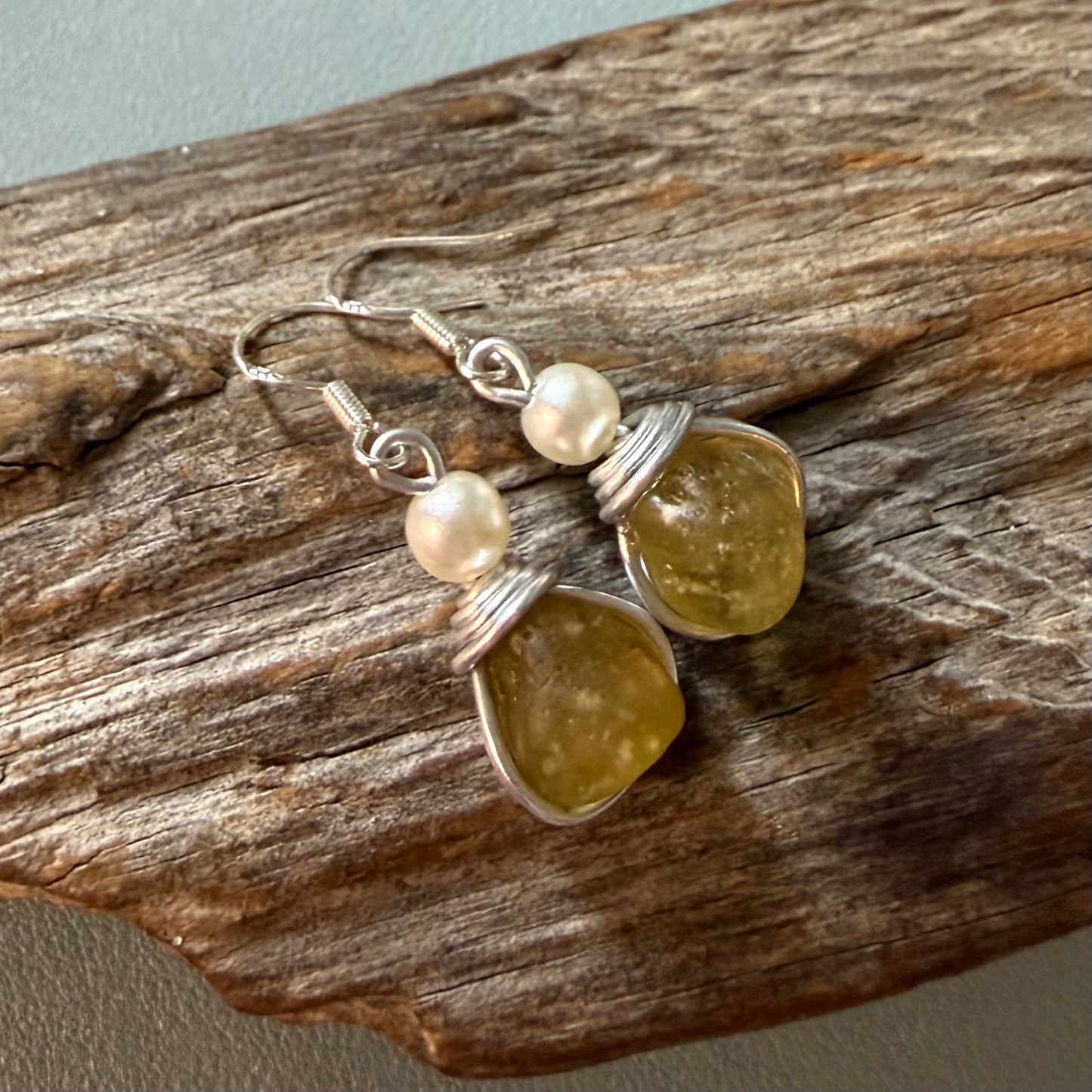 Yellow Seaham Sea Glass Earrings