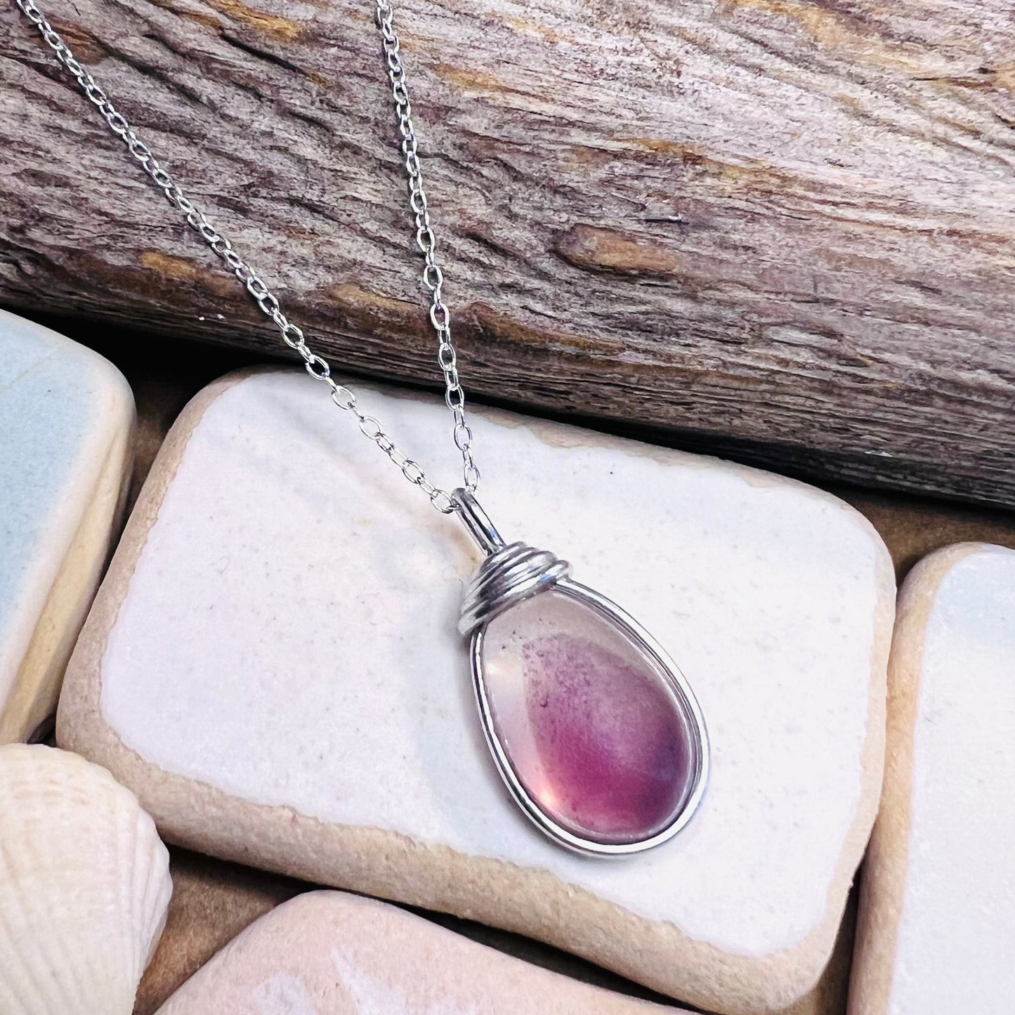 Rare Mauve Purple/Pink tone of Seaham Sea Glass Multi Pendant