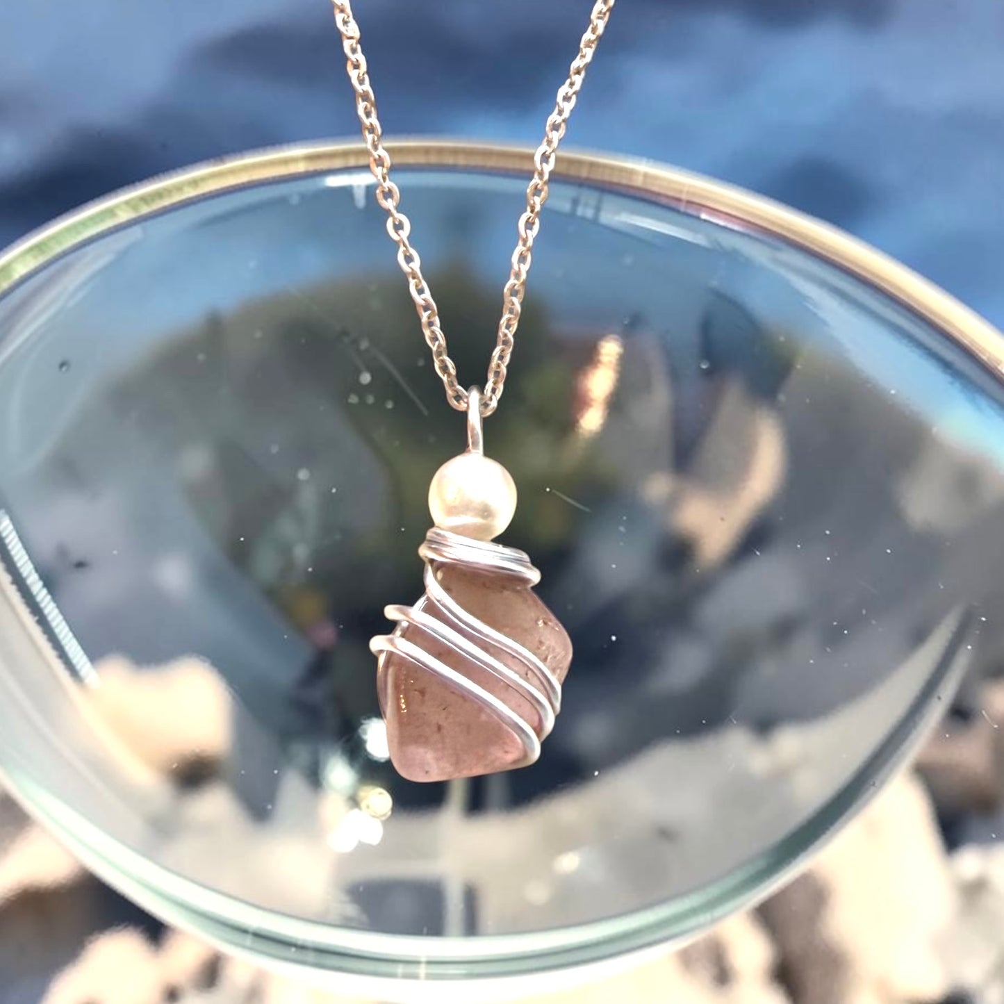 Dusky Pale Pink Seaham Sea Glass Pendant
