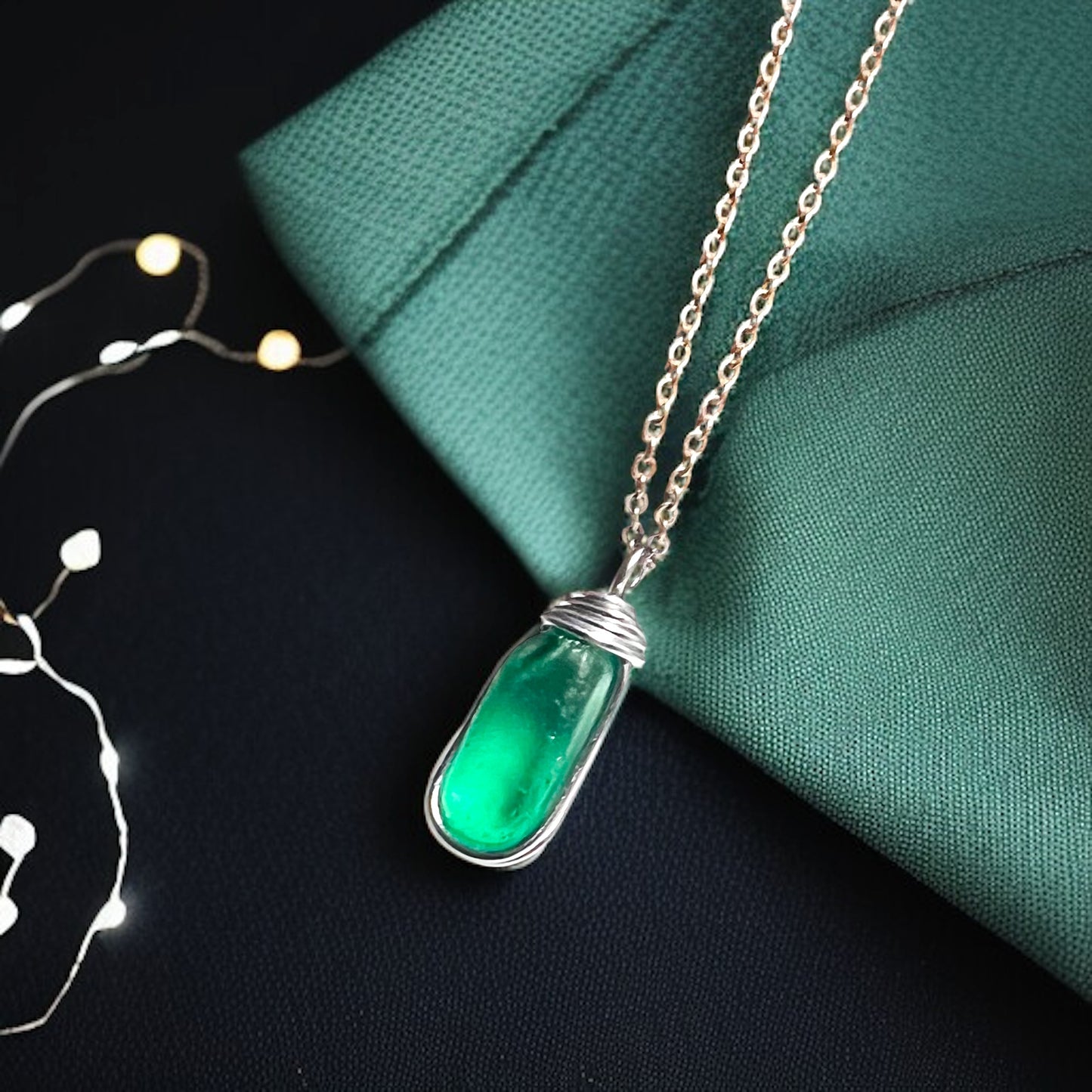 Canary Island Rare Turquoise Green Sea Glass Pendant