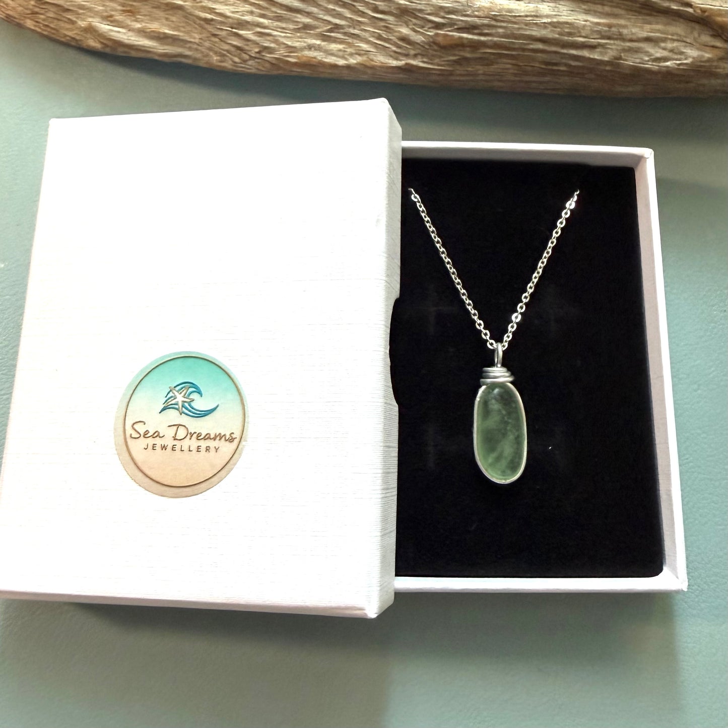 Pale Green Cornish Sea Glass Heart Pendant