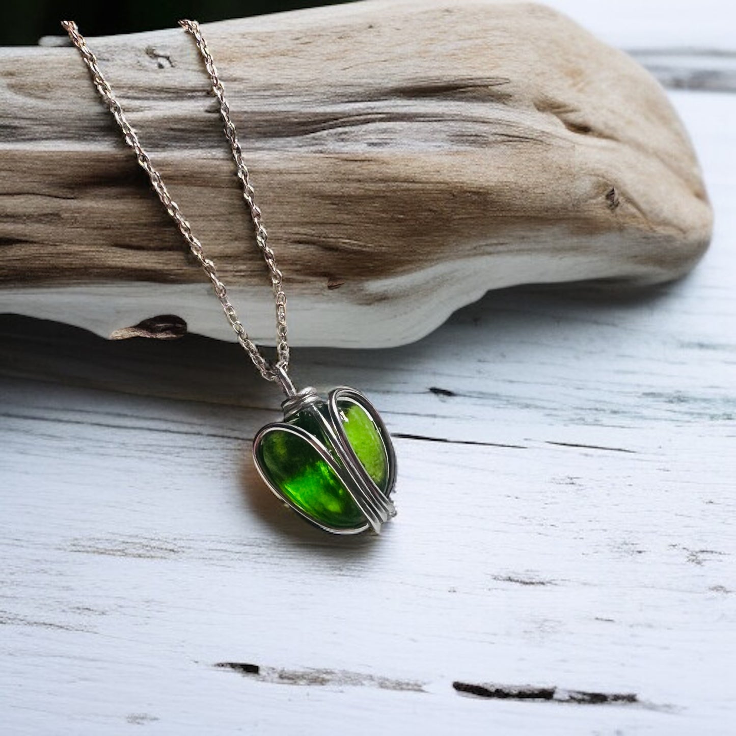 Green Sea Glass Heart Pendant