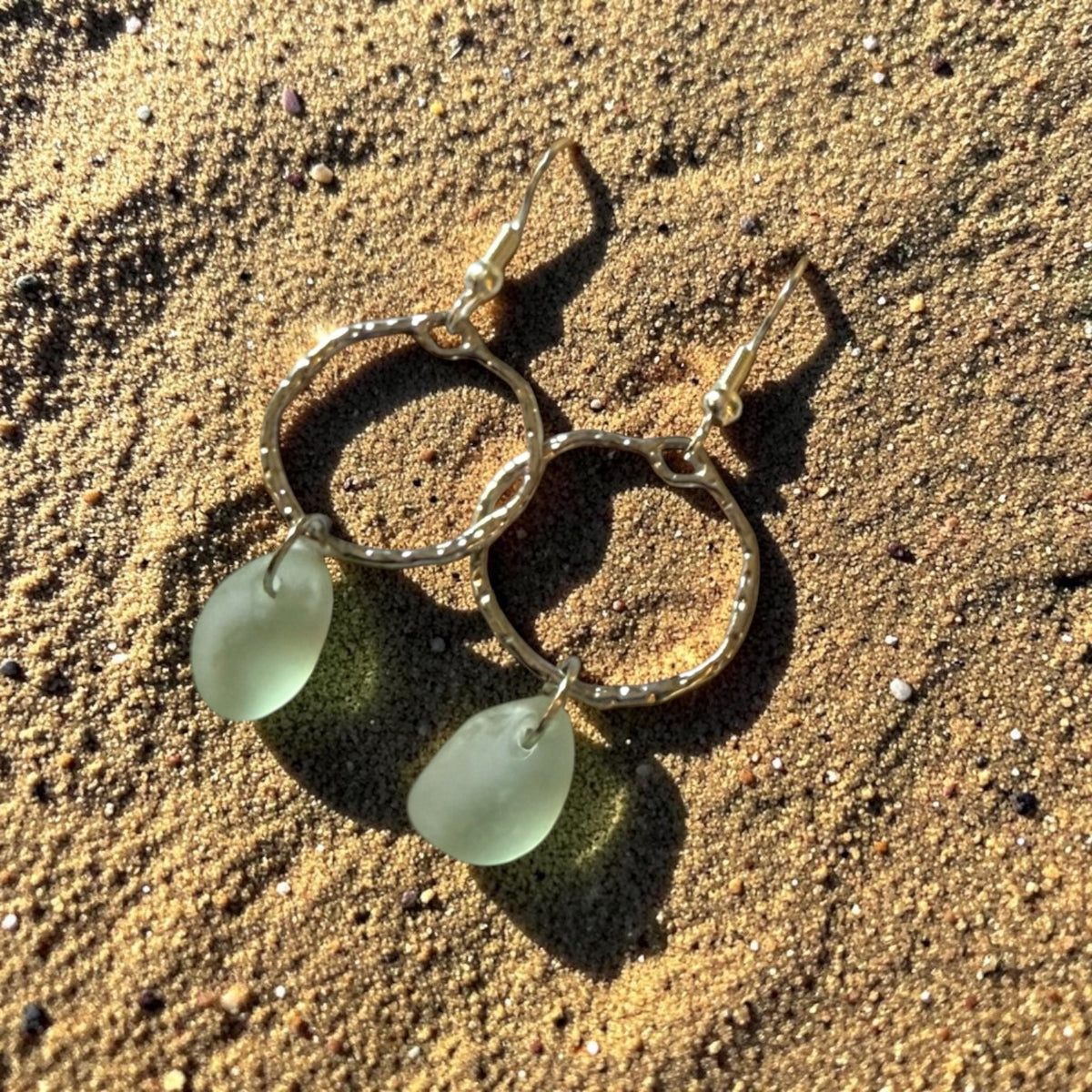 Pale Aqua Seaham Sea Glass Frame Circle Drop Earrings