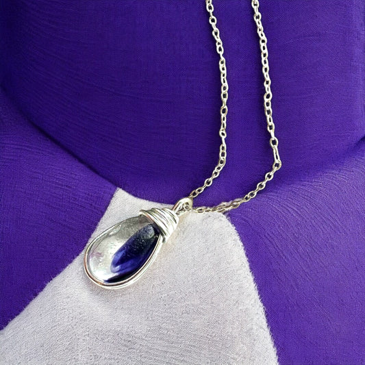 Indigo Purple and White Seaham Sea Glass Multi Pendant