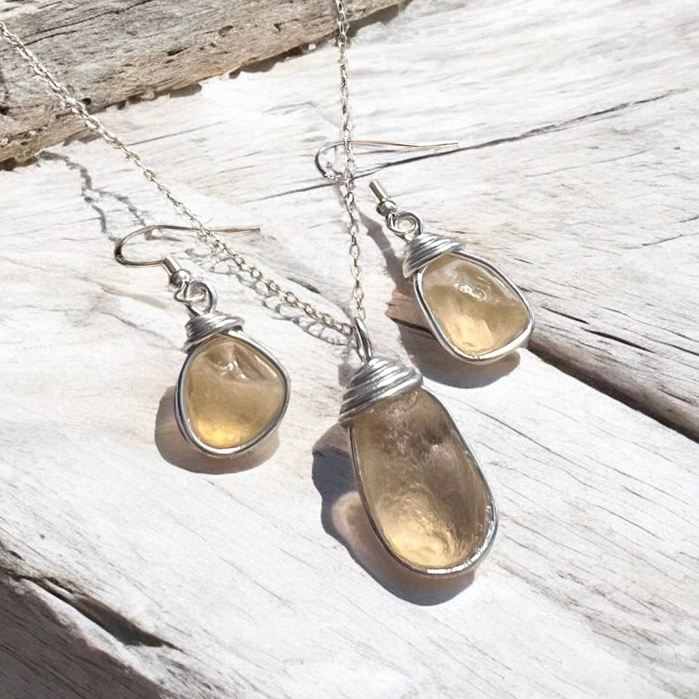 Pale Yellow Seaham Sea Glass Jewellery Set