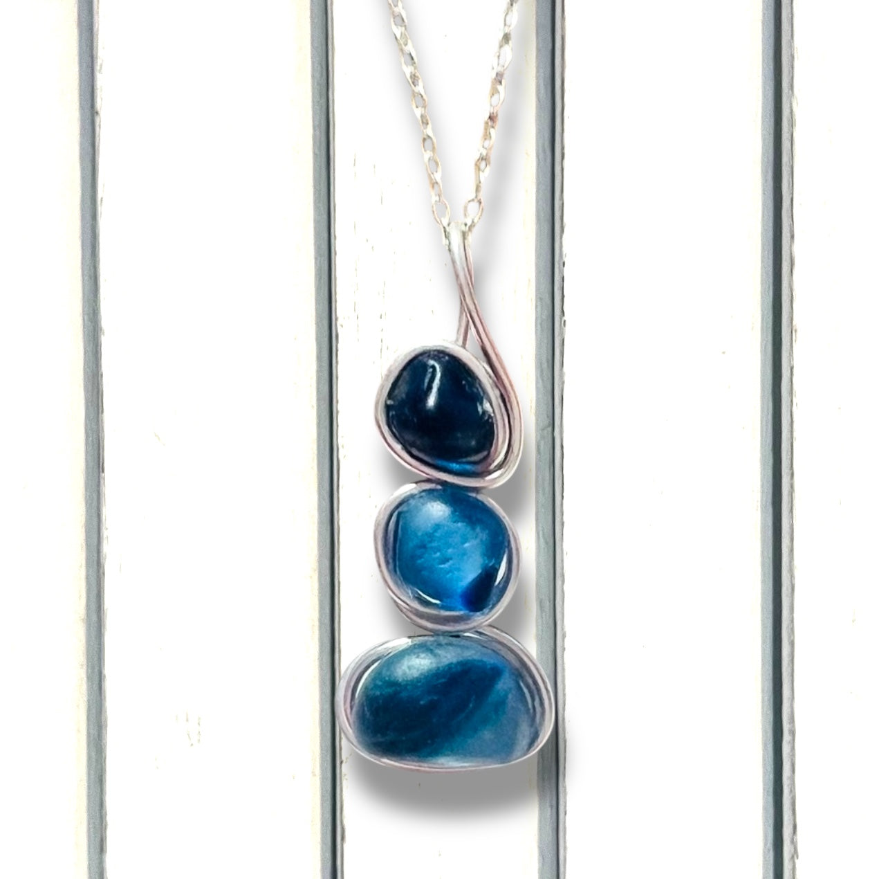 Blue Three Piece Seaham Sea Glass Pendant