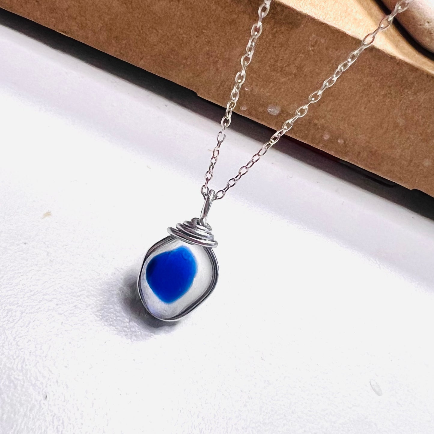 Blue Dot Seaham Sea Glass Multi Tone Pendant