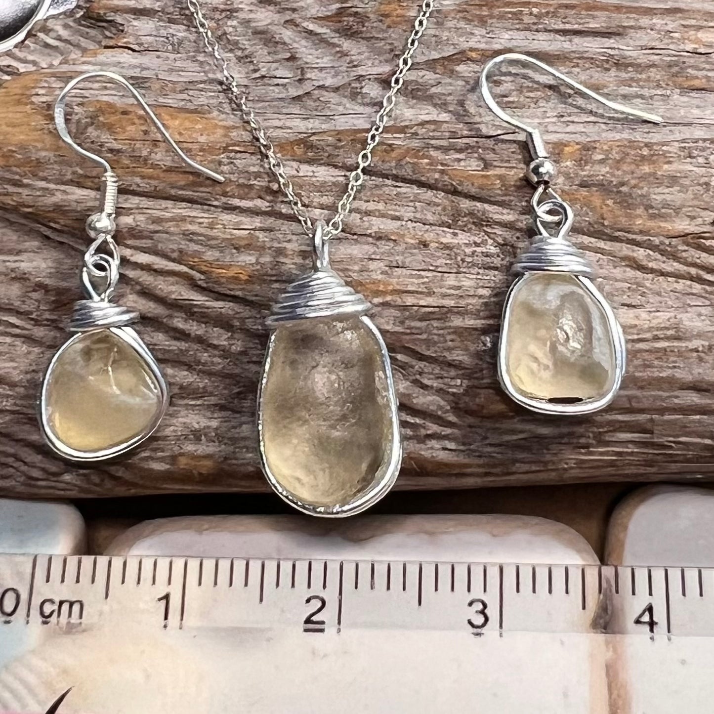 Pale Yellow Seaham Sea Glass Jewellery Set