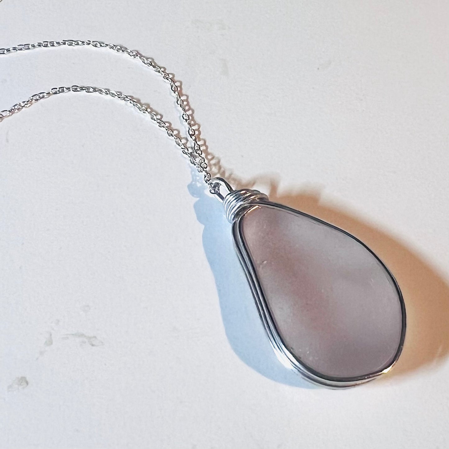 Rare Large Pale Pink Seaham Sea Glass Pendant