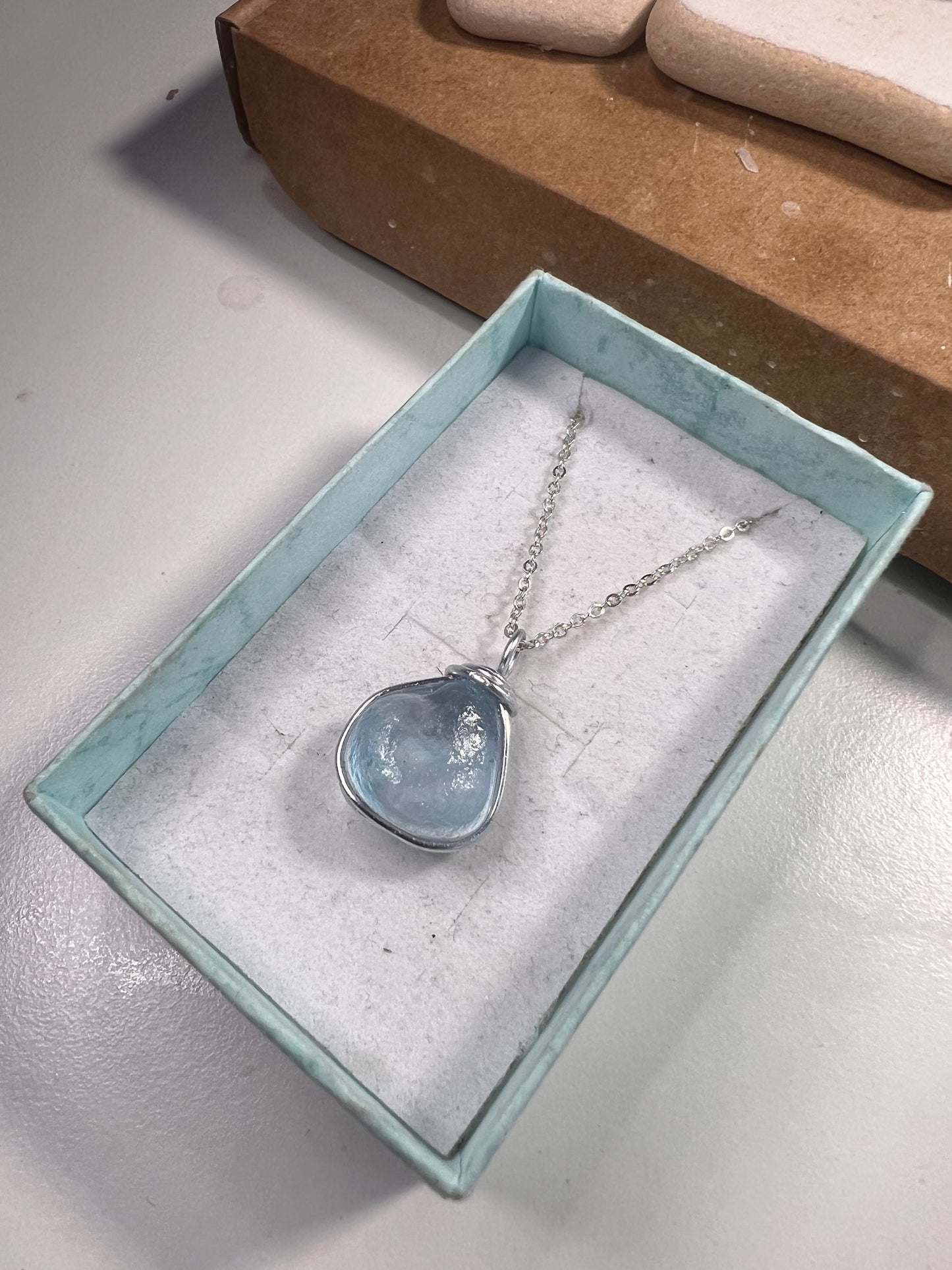 Chunky Pale Blue Seaham Sea Glass Pendant