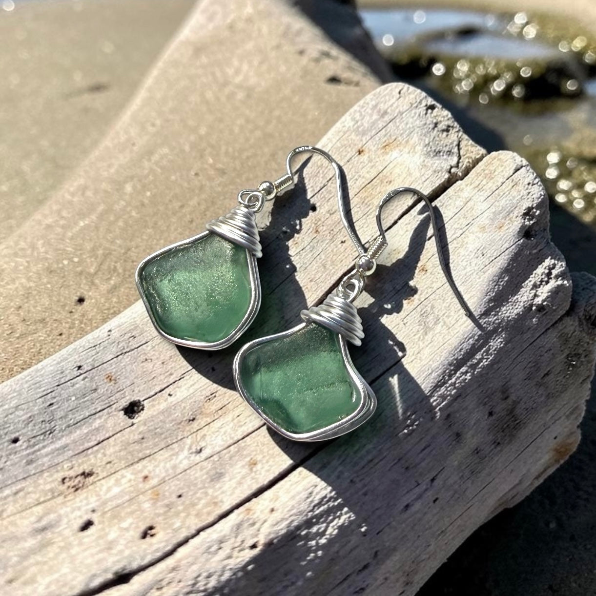 Turquoise Green Seaham Sea Glass Earrings