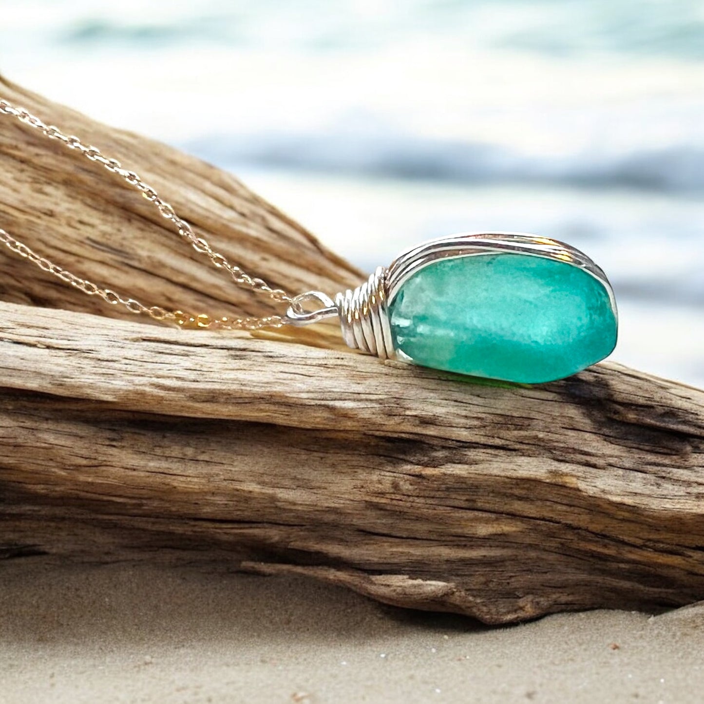 Large Bright Aqua Kent Sea Glass Pendant