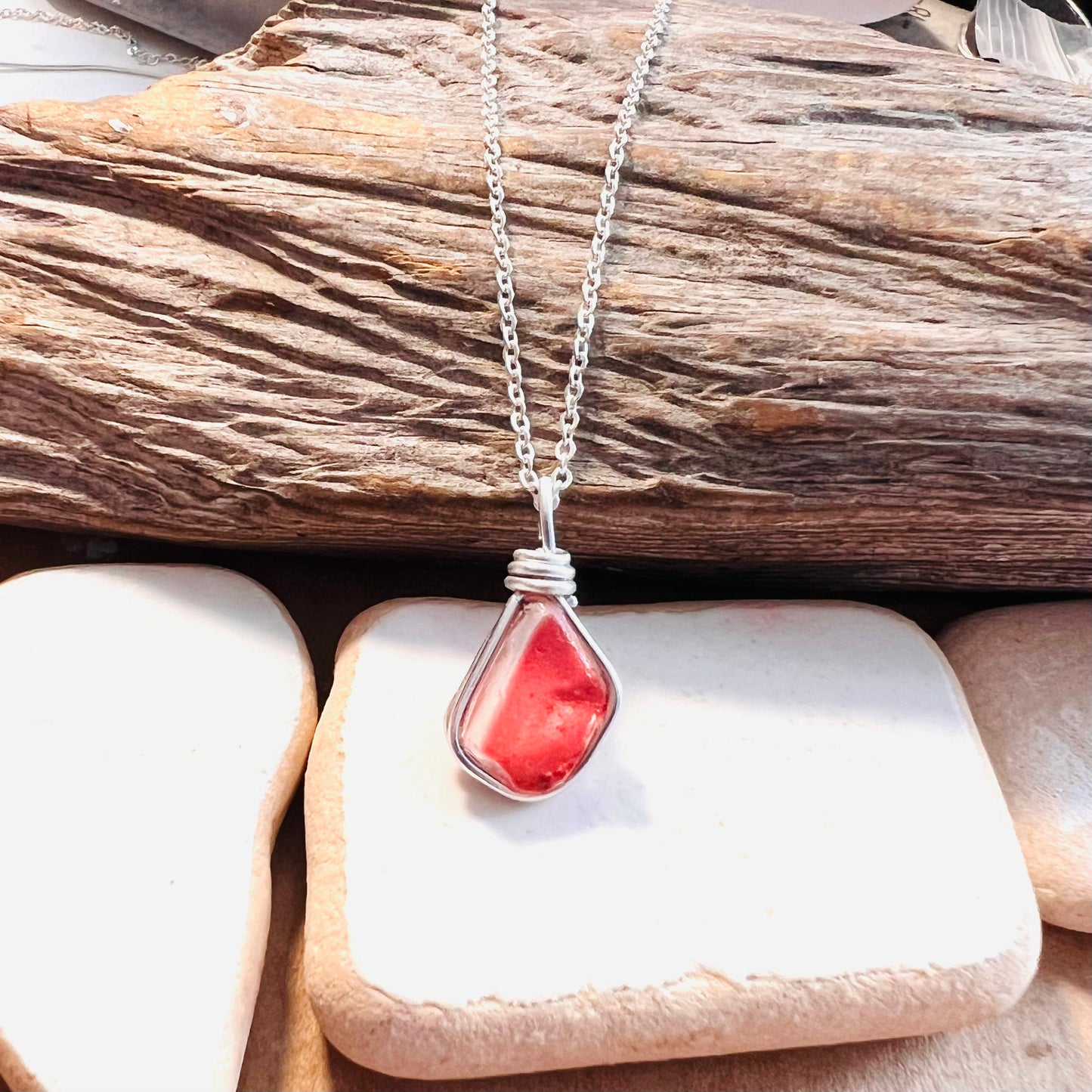 Coral Pink Seaham Sea Glass Multi Pendant