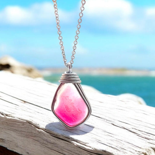Large Pink Seaham Sea Glass Multi Pendant