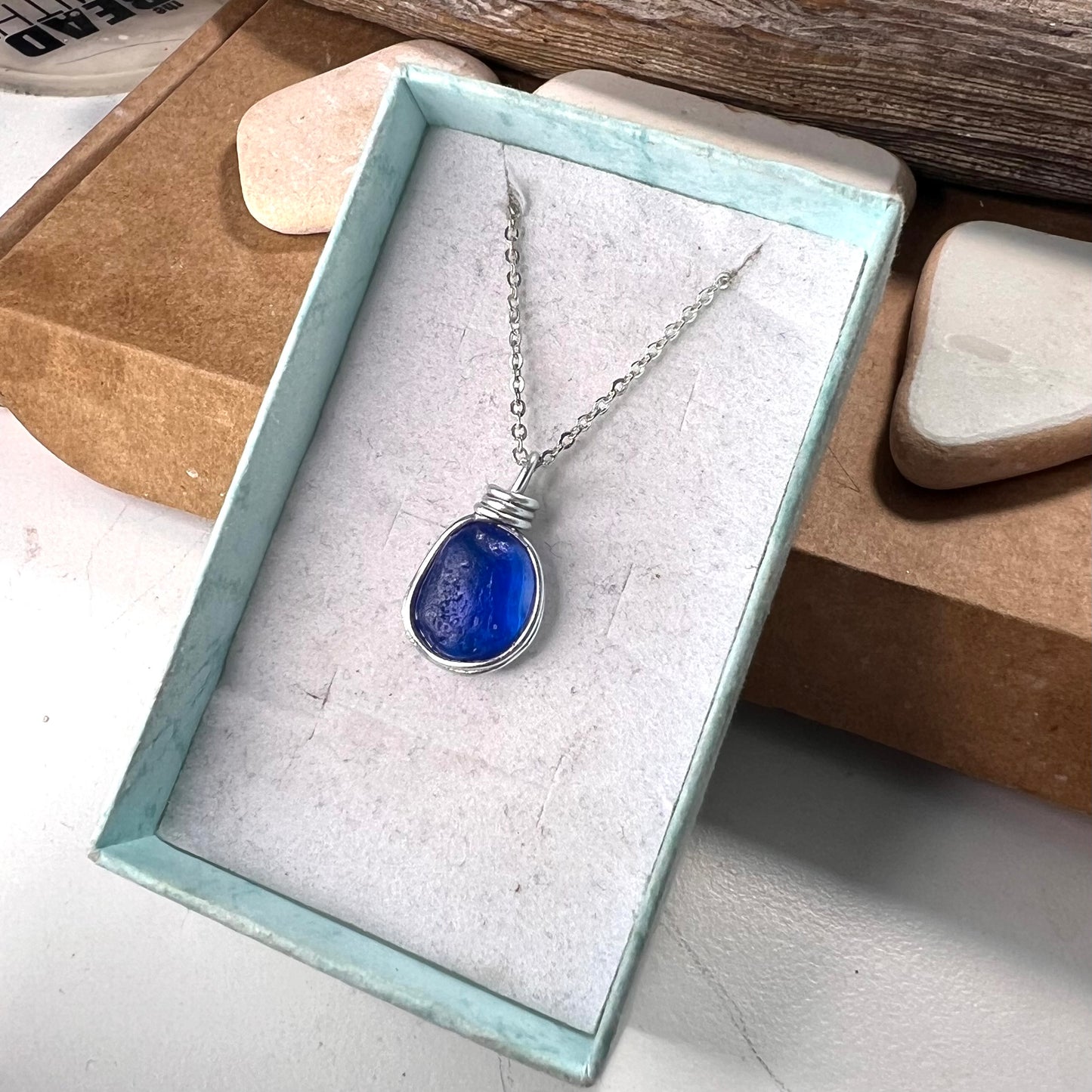 Mid Blue Seaham Sea Glass Pendant