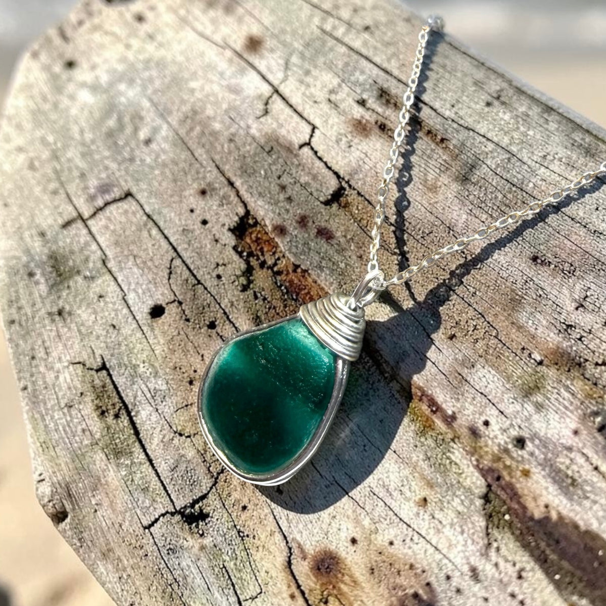 Large Striped Turquoise Seaham Sea Glass Multi Pendant