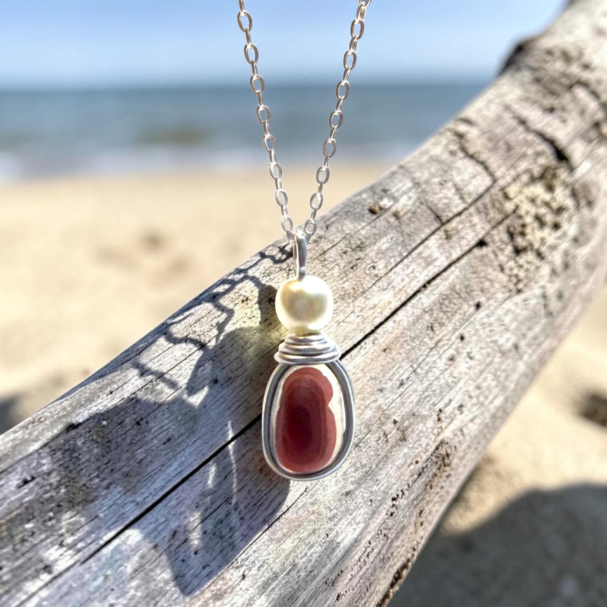 Rare Maroon Tone Seaham Sea Glass Pendant