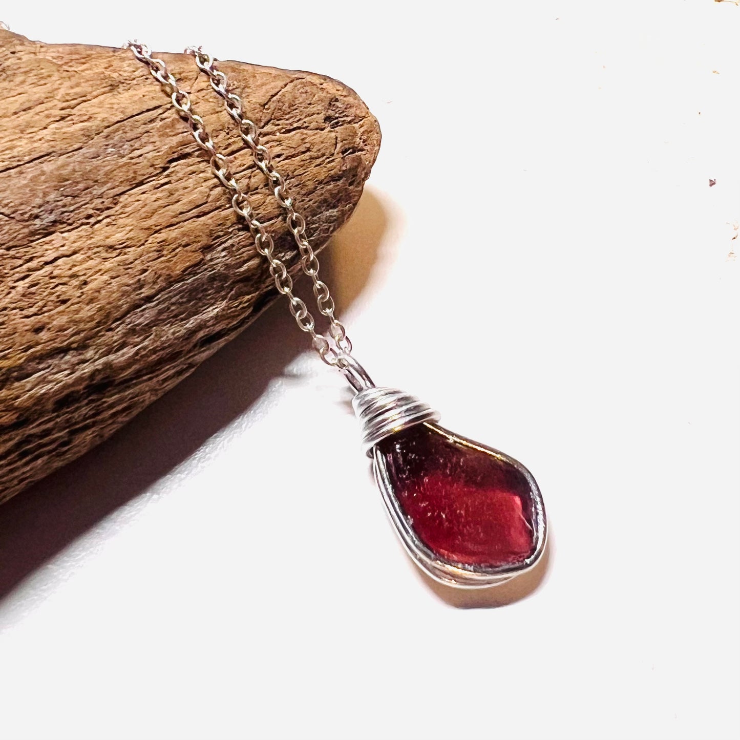 Maroon Seaham Sea Glass Pendant