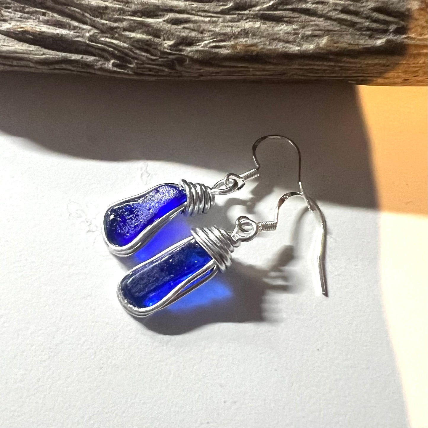 Cobalt Blue Seaham Sea Glass Earrings