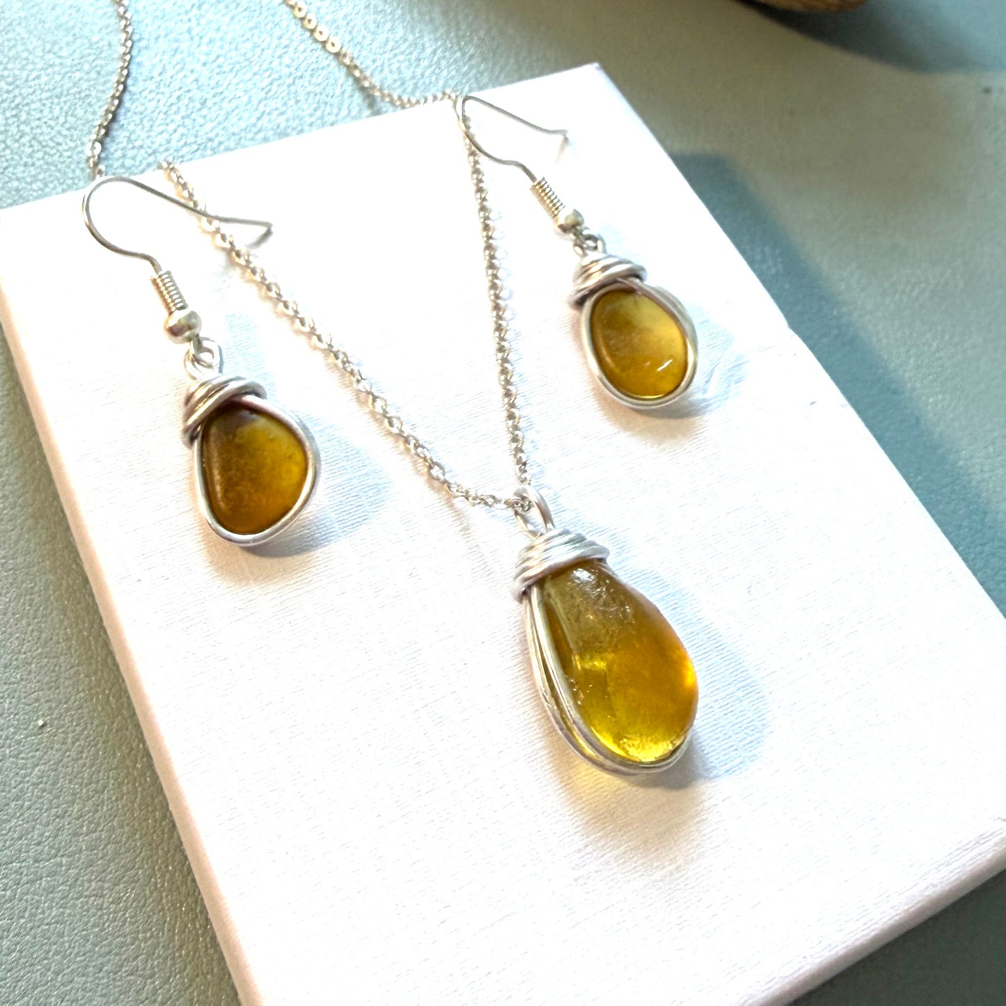 Yellow Devon Sea Glass Jewellery Set