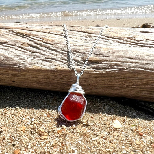 Very Rare Deep Red/Orange Seaham Sea Glass Pendant
