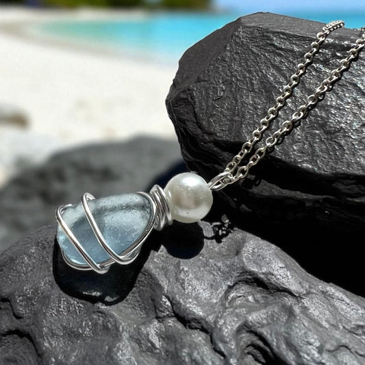 Dusky Blue Seaham Sea Glass Pendant