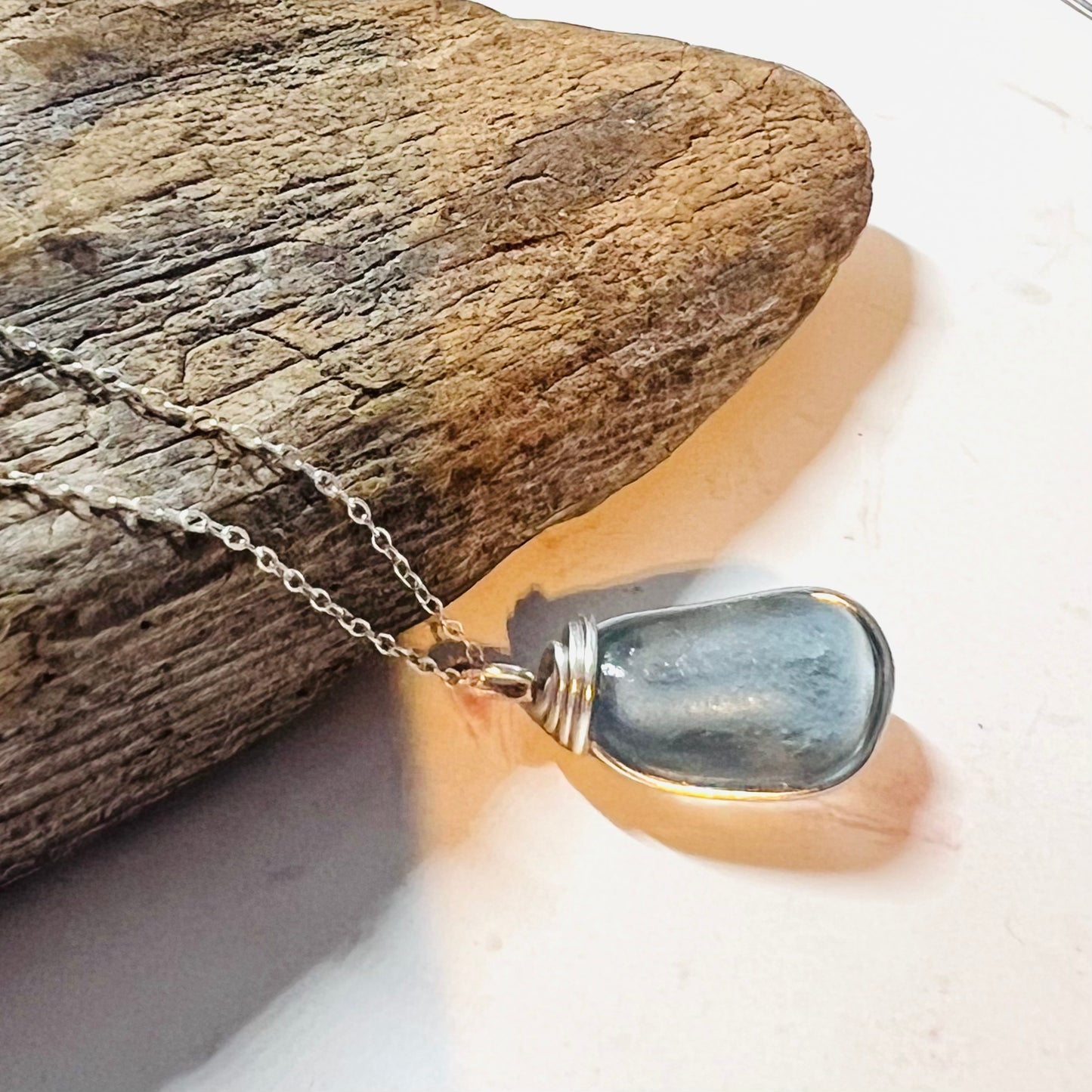 Dusky Blue Seaham Sea Glass Pendant