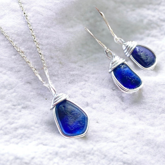 Deep Blue Kent Sea Glass Jewellery Set